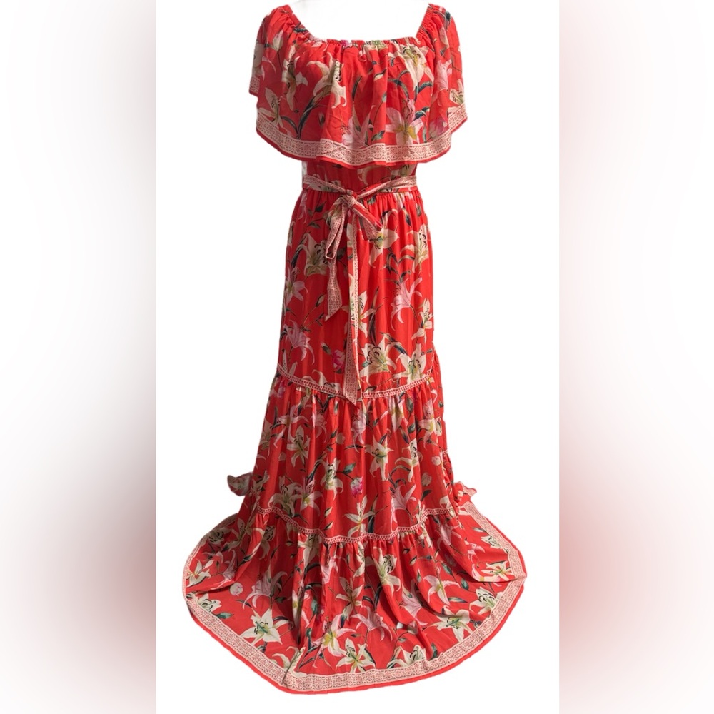 Coral orange Floral Maxi Dress